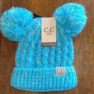 NEW C.C Exclusives Kids hat, mint, double pompom  size XS/S